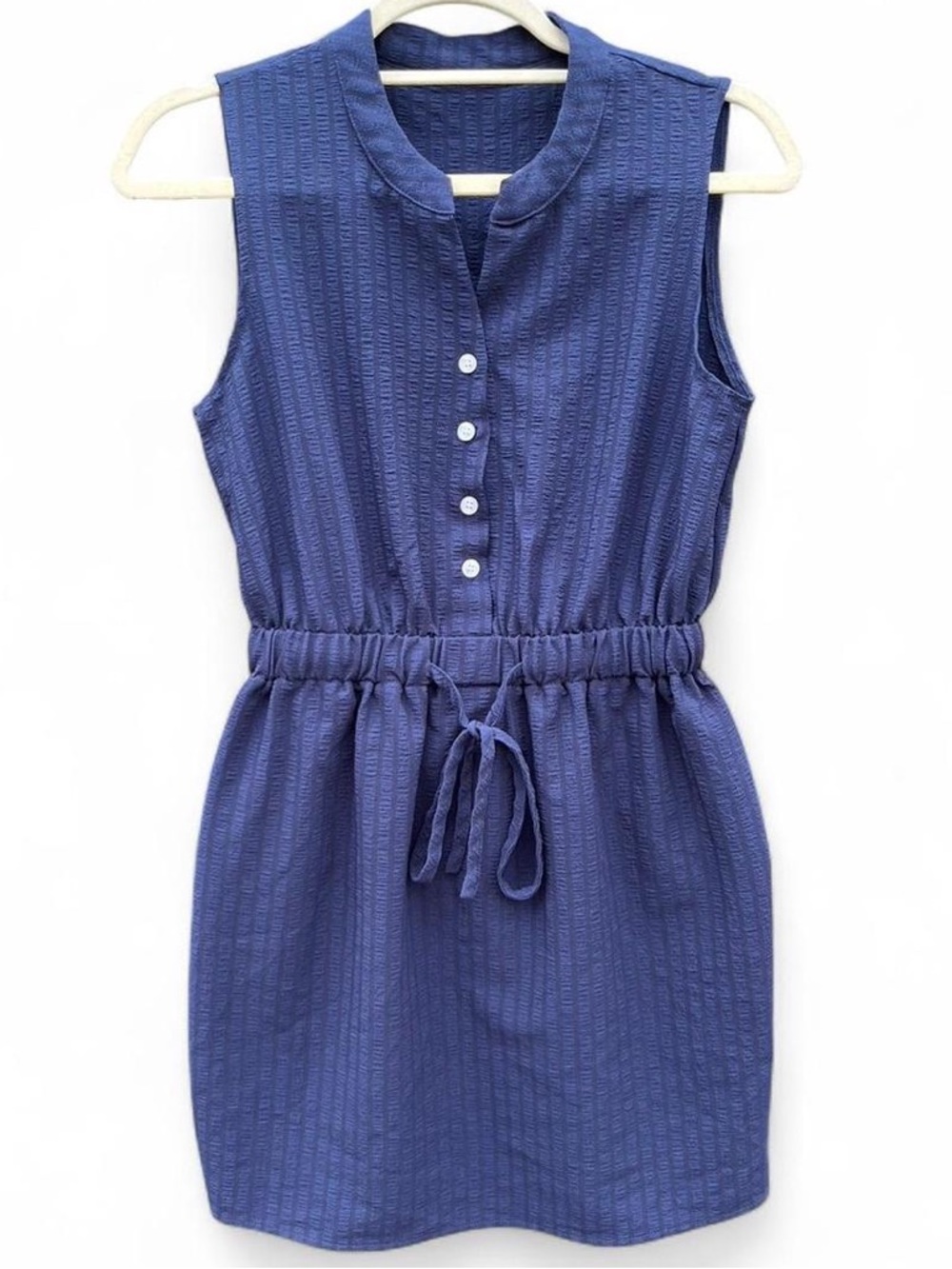 Express Sleeveless Navy Textured Drawstring Mini Dress
